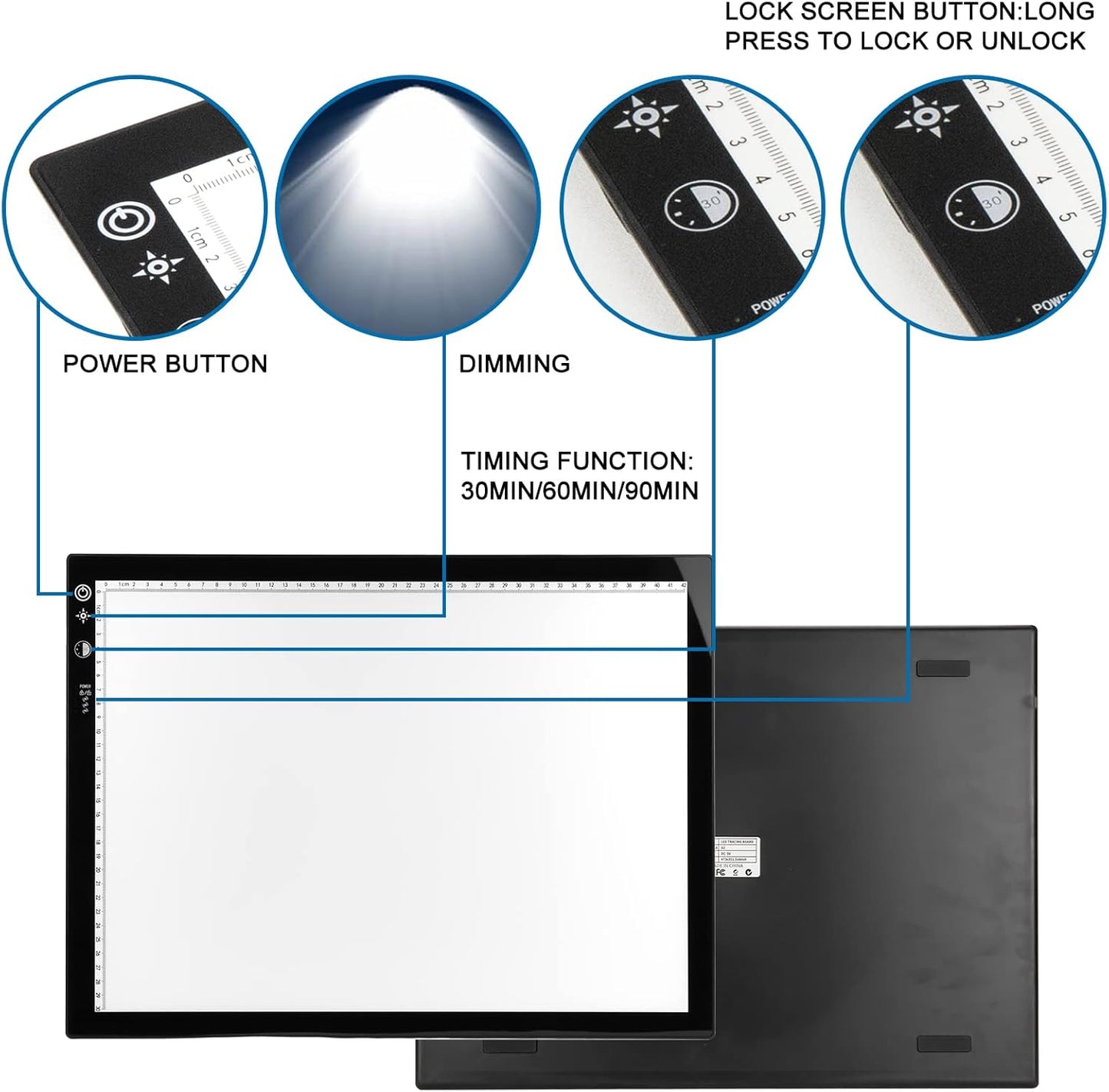 Voilamrt A3 Portable Tracing Light Box, Sketch Drawing Light Pad, Ultra-Thin LED Light Board, Dimmable Brightness Light Board, for Drawing Sketching Animation, Black, LTBVN-A3