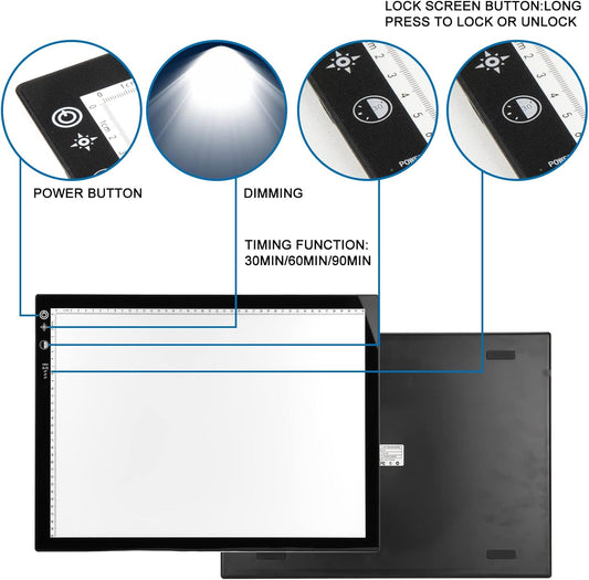 Voilamrt A3 Portable Tracing Light Box, Sketch Drawing Light Pad, Ultra-Thin LED Light Board, Dimmable Brightness Light Board, for Drawing Sketching Animation, Black, LTBVN-A3