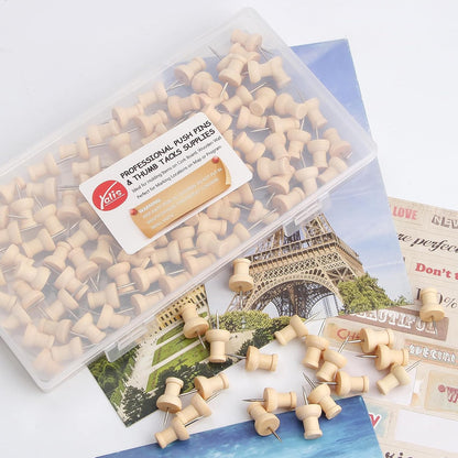 Wood Push Pins 120 Pcs,Decorative Wooden Thumb Tacks for Corkboard and Bulletin Board (120 pcs Map Tacks)