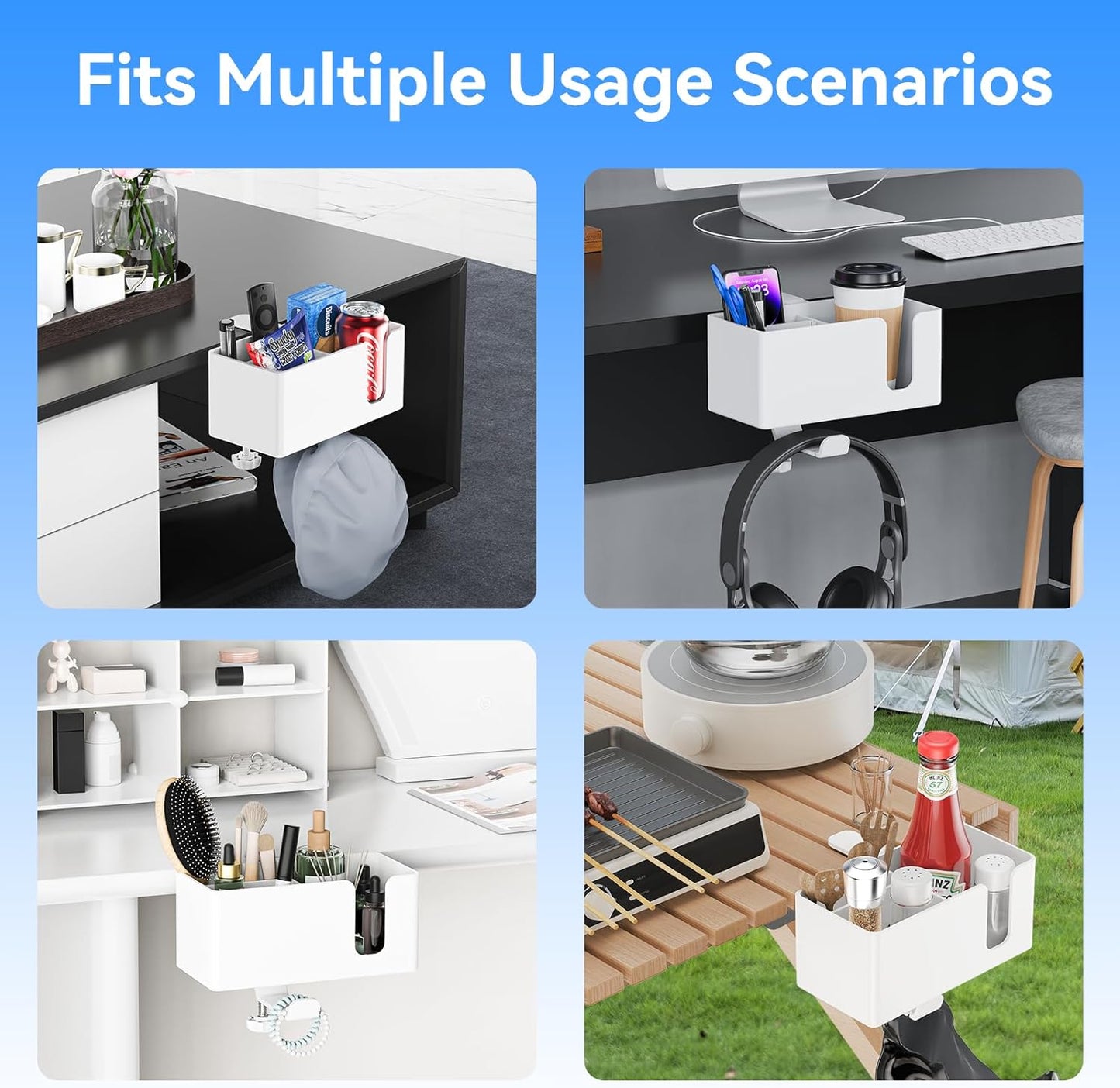 4 in 1 Desk Cup Holder with Storage - Clamp on Under Desk Headphone Hanger - Detachable Pen Cup Holder Desktop Storage for Desktop Attachments Accessories