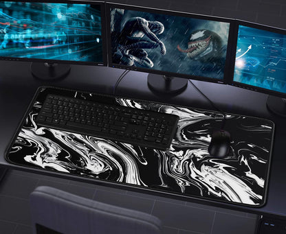 Large Extended Gaming Mouse Pad with Stitched Edges, (31.5X15.7In) Durable Non-Slip Natural Rubber Base, Waterproof Computer Keyboard Pad Mat for Esports Pros/Gamer/Desktop/Office/Home-Black