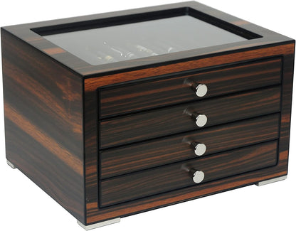 Stackable Wooden Display Case with Drawer – Slot Ebony Pen Cabinet, Luxury Fountain Pen Storage Box with Glass Window for Collection (2)