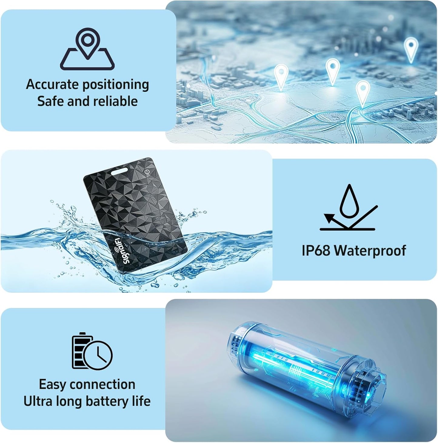 Wallet Tracker Card for iOS & Android 0.07in IP68 Waterproof Long Battery Life, Works with Apple Find My & Google Find Hub, Wireless Charging, Perfect for Wallets, Passports, Bags & Pets
