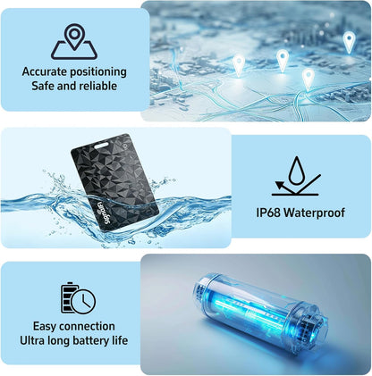 Wallet Tracker Card for iOS & Android 0.07in IP68 Waterproof Long Battery Life, Works with Apple Find My & Google Find Hub, Wireless Charging, Perfect for Wallets, Passports, Bags & Pets