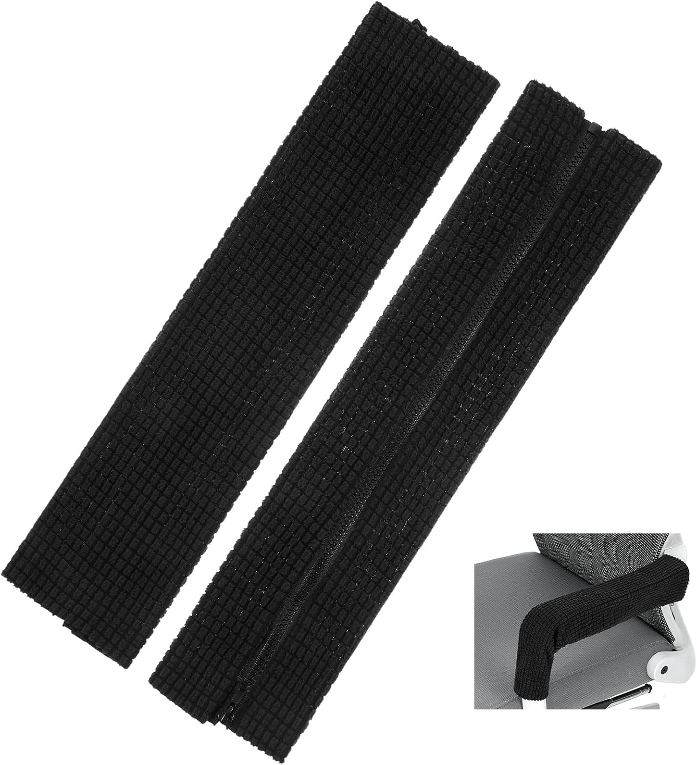 2pcs Office Chair Armrest Covers, Arm Rest Covers for Office Chair,with Zipper, Stretchable Chairs Arm Pads, Black Armrest Cover for Chairs