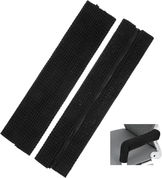 2pcs Office Chair Armrest Covers, Arm Rest Covers for Office Chair,with Zipper, Stretchable Chairs Arm Pads, Black Armrest Cover for Chairs
