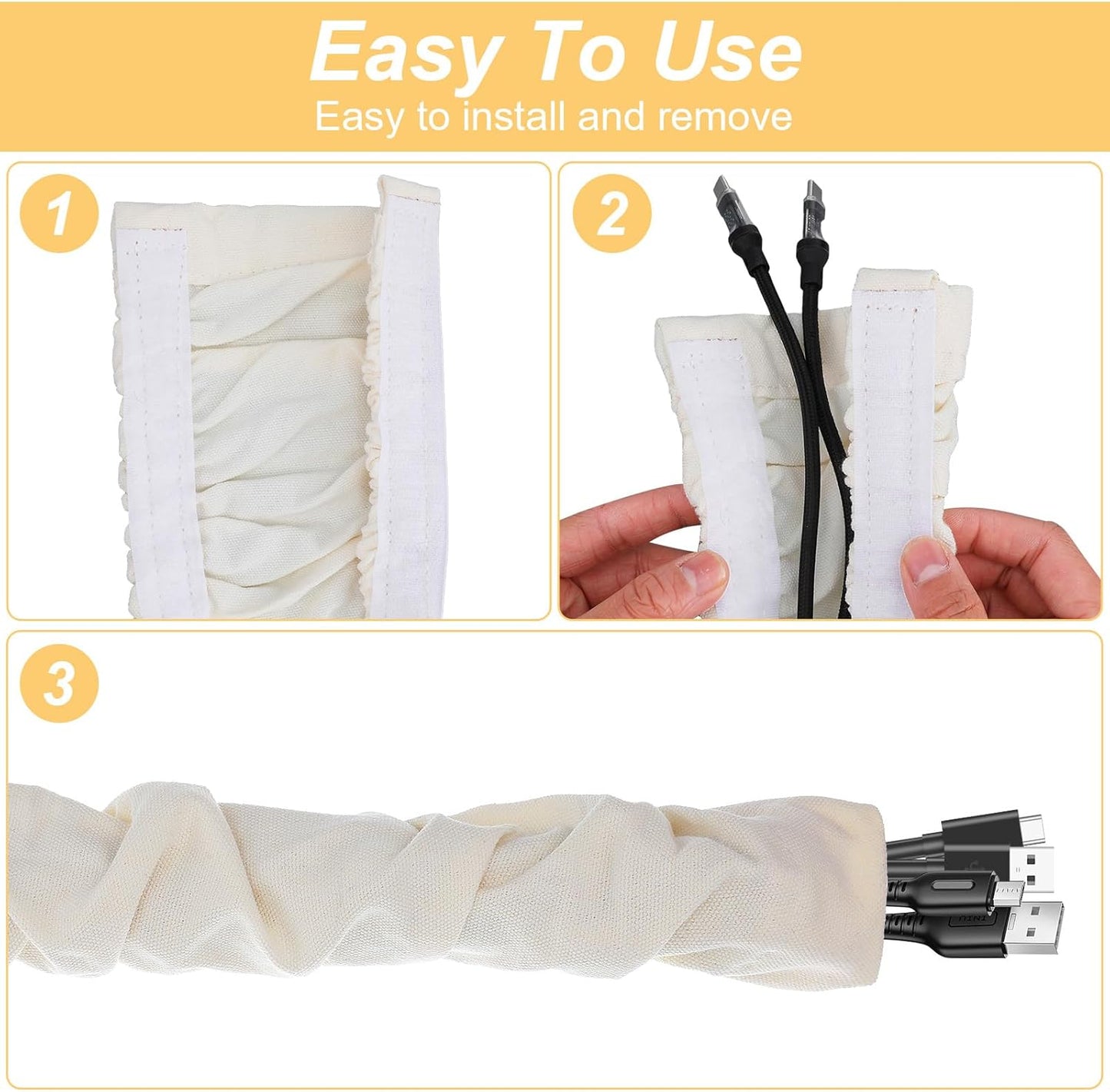 2 Pcs Fabric Cord Cover, 6 Feet Chandelier Chain Cover for Lighting Wires and Lamps, Easy Install Cable Management Solution, Beige