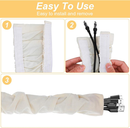 2 Pcs Fabric Cord Cover, 6 Feet Chandelier Chain Cover for Lighting Wires and Lamps, Easy Install Cable Management Solution, Beige