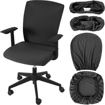Tallew 4 Pcs Office Chair Covers Set Computer Universal Protective Stretchable Chair Seat Covers Desk Armrest Cover Pads Office Cushion Backrest for Rotating(Regular,Black)
