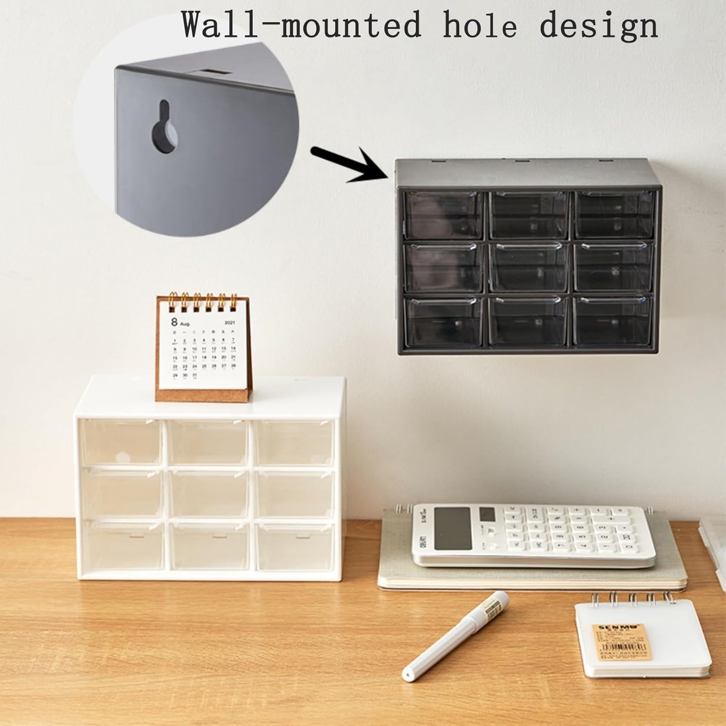 Feadily 2PCS Small Drawer Organizer for Desk, Desktop Drawer Organizer with 9 Clear Drawers, Plastic Desktop Storage Drawers 7.1 Inch x 3 .9 Inch x 4.7 Inch, White
