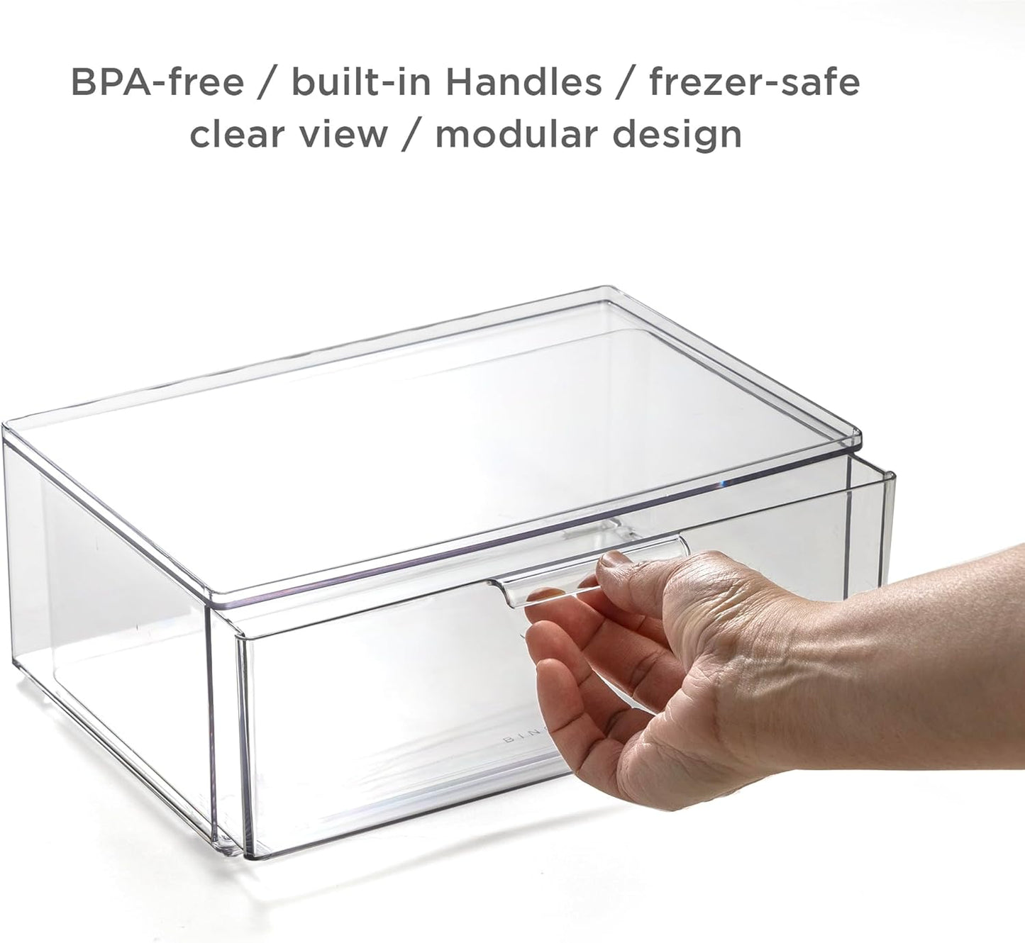 BINO | Clear Stackable Storage Drawers, Small - 3 Pack | Clear Storage Drawers with Built-In Handles | Durable Plastic Organizer Drawer | Modular Stackable Drawer Acrylic Organizer