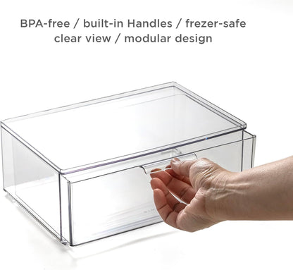 BINO | Clear Stackable Storage Drawers, Small - 3 Pack | Clear Storage Drawers with Built-In Handles | Durable Plastic Organizer Drawer | Modular Stackable Drawer Acrylic Organizer