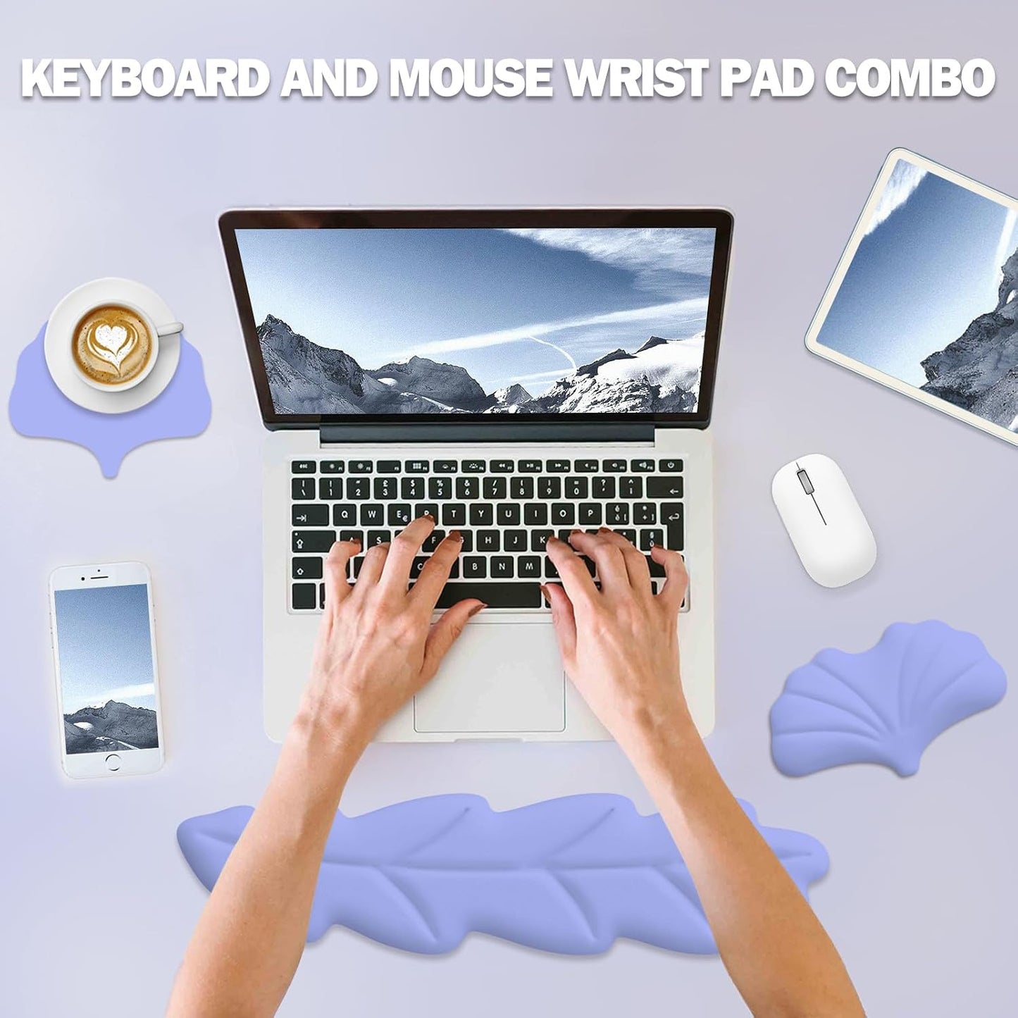 Keyboard Wrist Rest Pad Set, Leaf Shape PU Leather Memory Foam Wrist Cushion Support,Mouse Wrist Rest Pad,Non-Slip Wrist Support for Easy Typing Pain Relief, Green Leaf
