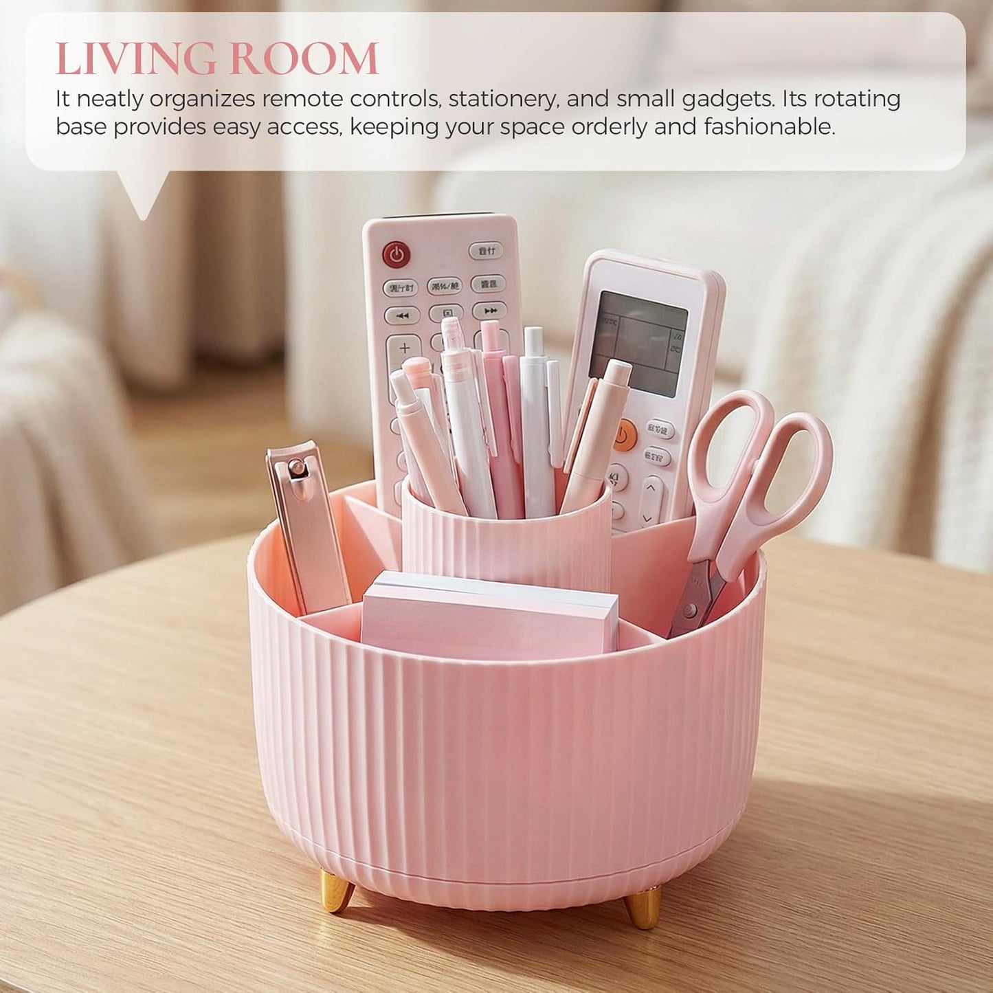 KONVINIT Pencil Pen Holder for Desk, 5 Slots 360 - Degree Rotating Desktop Organizer, Cute Desk Organizers and Accessories for School, Home, Office and Art Supply, Black