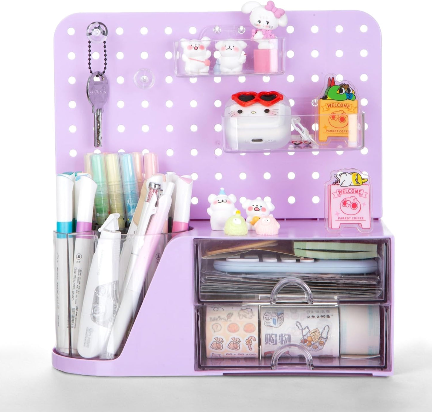 Comix 360° Rotating Pen Holder for Desk, Cute Pencil Holder Pen Organizer, Green Acrylic Pencil Cup Caddy with 5 Slots for Home School Office Supplies