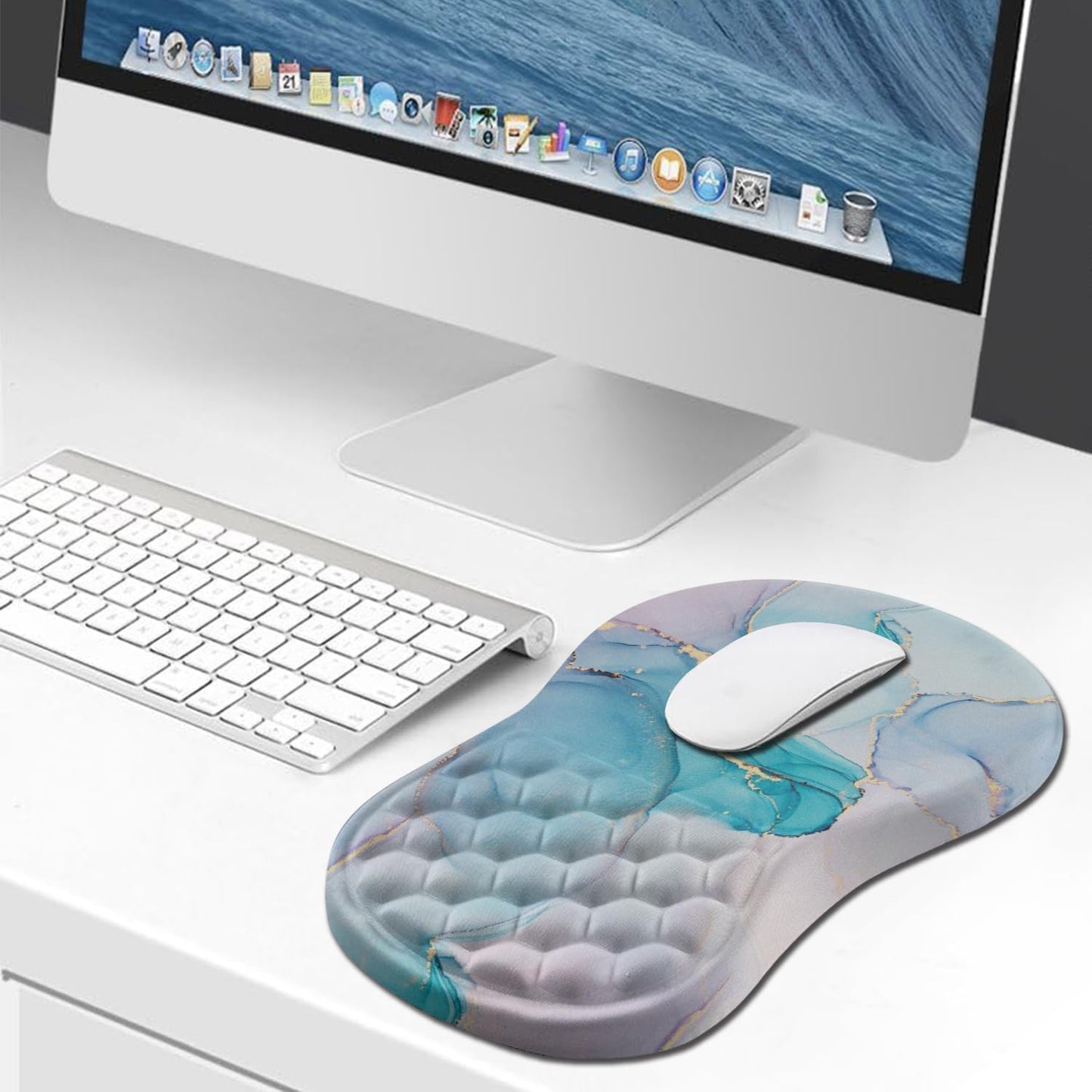 Hokafenle Ergonomic Mouse Pad Wrist Support, Wrist Rest Mousepad for Carpal Tunnel Pain Relief with Integrated Memory Foam Slope Massage Bulge (11.8x7.9 inch,Topographic Contour)