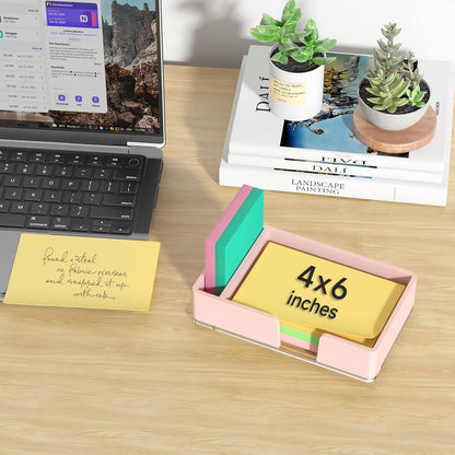 Sticky Note Holder, Glitter Pink Acrylic Notepad Holder 3x3 in Self-Stick Note Dispenser Office Desk Accessories, Memo Pad Holder Organizer for Classroom School Supplies