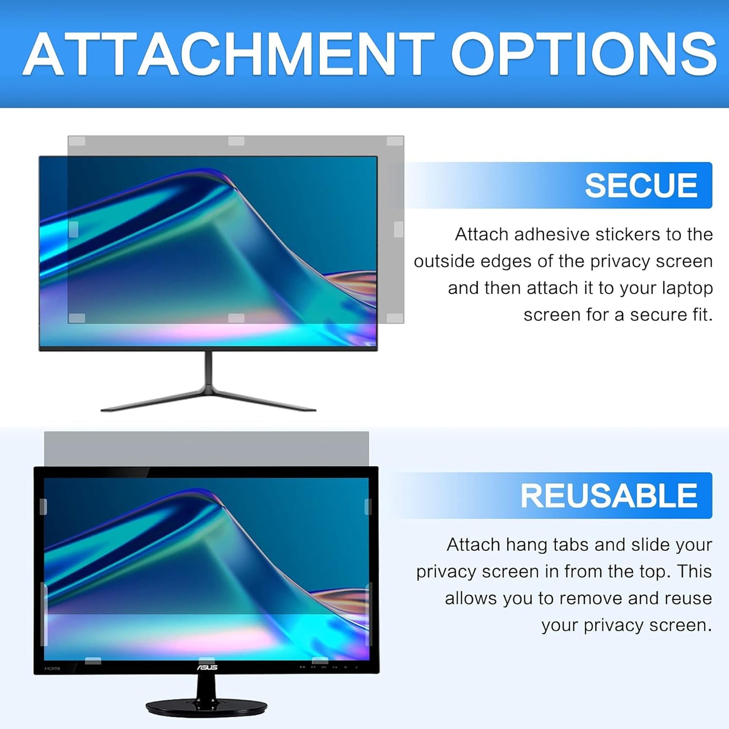 ZOEGAA 14 Inch Laptop Privacy Screen Filter, for 16:10 Widescreen Monitors -Dell HP Acer Samsung Lenovo ASUS Toshiba, Removable Privacy Screen Anti-Peeping, Anti Blue Light Blocking and Anti Glare
