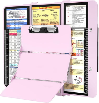 Nursing Clipboard Foldable, Foldable Clipboard w/Nursing Edition Cheat Charts,3 Layers Aluminum, Nurse Clip Board w/Low Profile Clip&Pen Clip Pocket for Nurses and Doctors,Light Blue