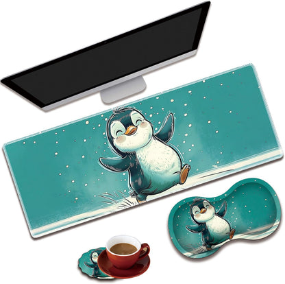 Mouse Wrist Rest and Keyboard Wrist Rest Pad Set, Non-Slip Rubber Base Smooth Surface Ergonomic Gaming Mouse Pad for Easy Typing and Pain Relief, Antique Blue Wood Grain Dog Paw + Coaster