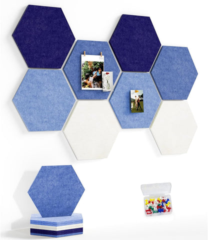 8 Pack Hexagon Felt Bulletin Board Tiles - 12" Large Thick Pin Board for Walls with 30 Push Pins, DIY Boards for Office Home School Decor, Aesthetic Hex Cork Board Alternative