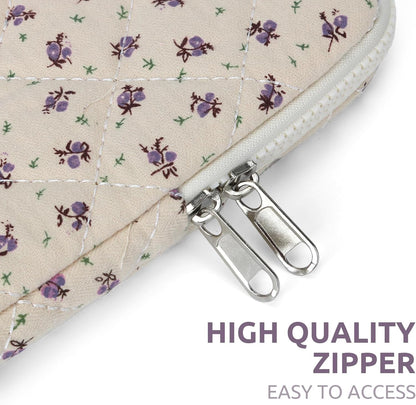 Puffy Laptop Sleeve 13 Inch Cute Quilted Laptop Protective Case Padded Floral Computer Sleeve for MacBook (A-Blue, 13 Inch)