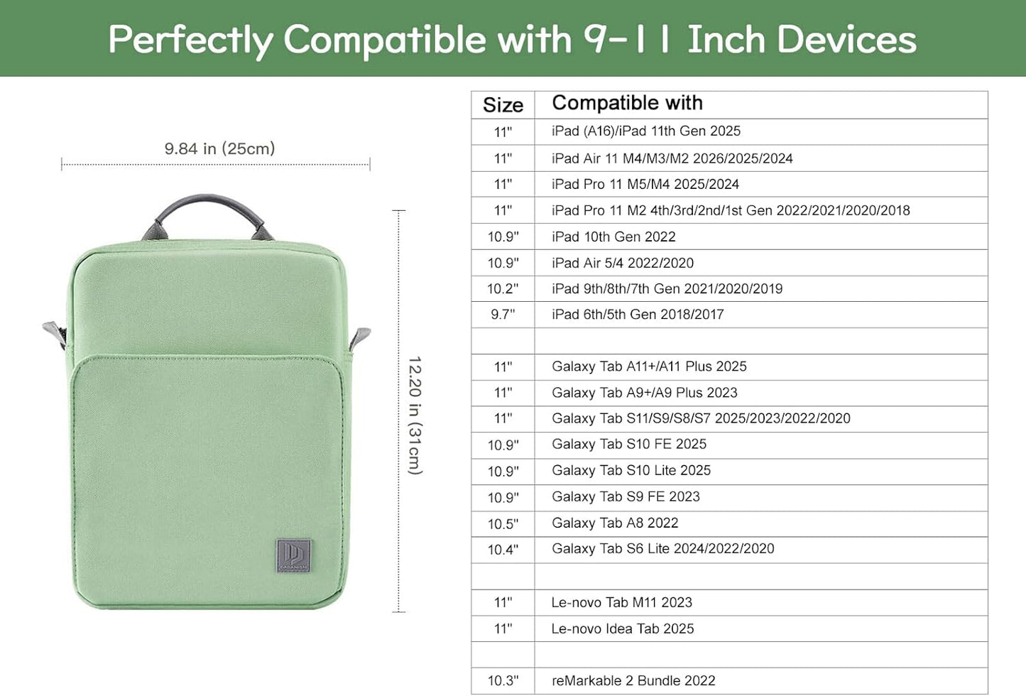 Dadanism 9-11 Inch Tablet Sleeve Bag Carrying Case with Shoulder Strap for iPad (A16) 11", iPad 10th Gen 10.9", iPad Air M4/Pro M5 11", iPad 9/8/7th 10.2", Galaxy Tab A11+ Plus 11", Cloudy Pink