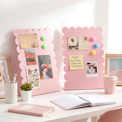 Gueevin 2 Pcs Magnet Board Standing Magnetic Metal Board for Desk and Wall Scalloped Magnetic Display Stand for Memos Photos and Documents Home Office School Desk Storage Decoration(White,Medium)