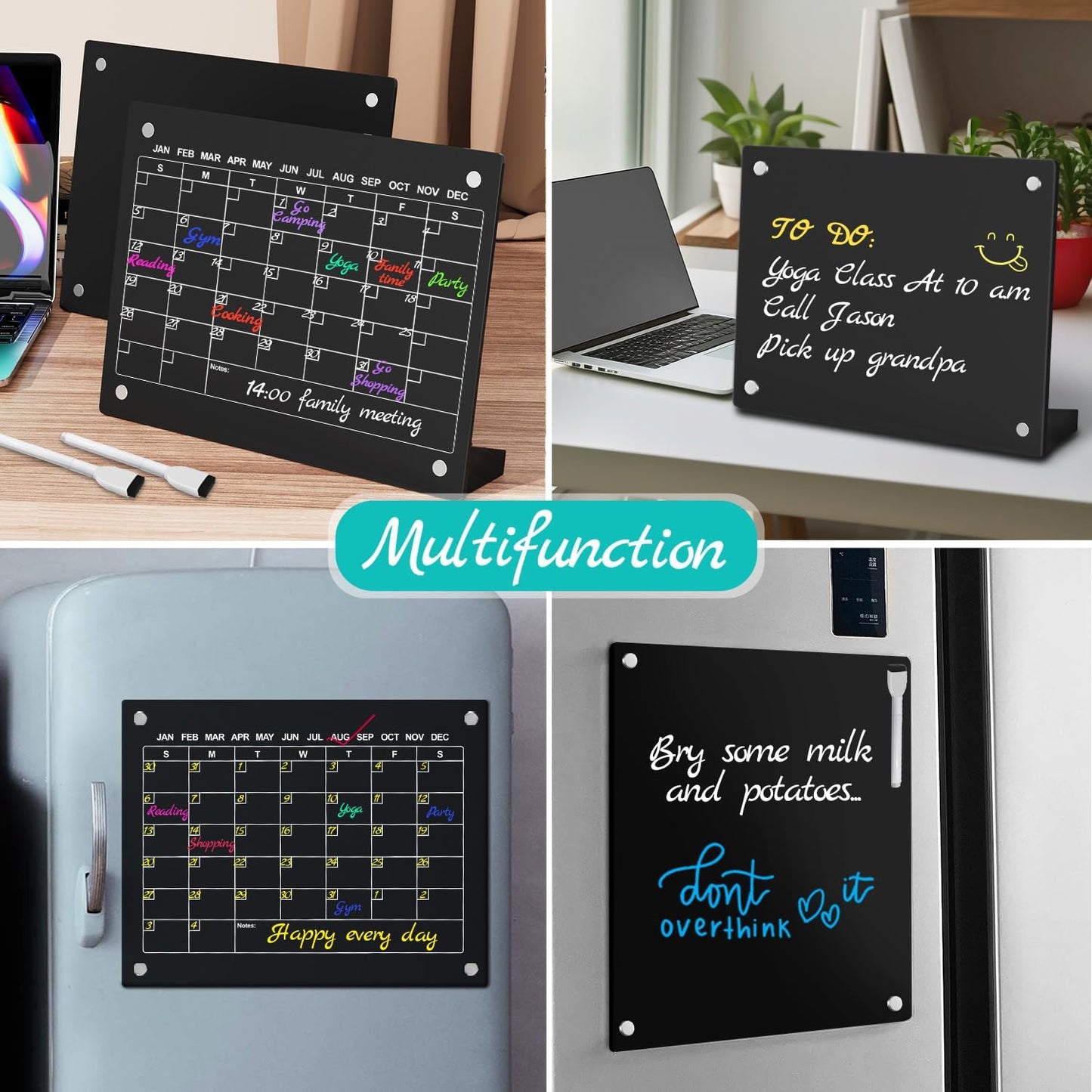 2PCS Clear Acrylic Weekly Dry Erase Board Desktop, 8x6 Small Magnetic Whiteboard with Stand for Table Calendar Memo Board for Fridge, Office, School, Home