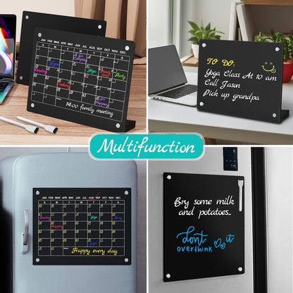 2PCS Clear Acrylic Weekly Dry Erase Board Desktop, 8x6 Small Magnetic Whiteboard with Stand for Table Calendar Memo Board for Fridge, Office, School, Home