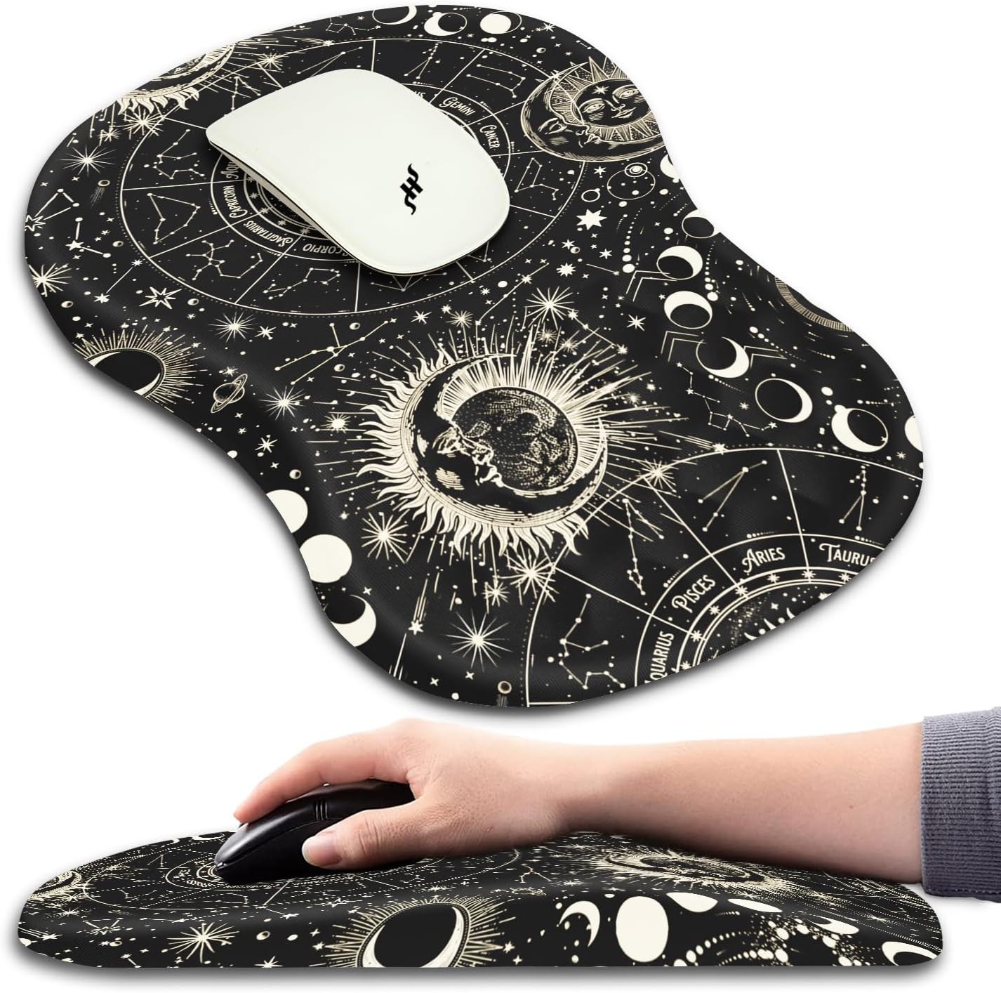 Hokafenle Ergonomic Mouse Pad Wrist Support with Massage Design, Wrist Rest Pain Relief Mousepad with Memory Foam&Non-Slip PU Base, Mouse Pads for Wireless Mouse & Desk (12x8 inch,Black)