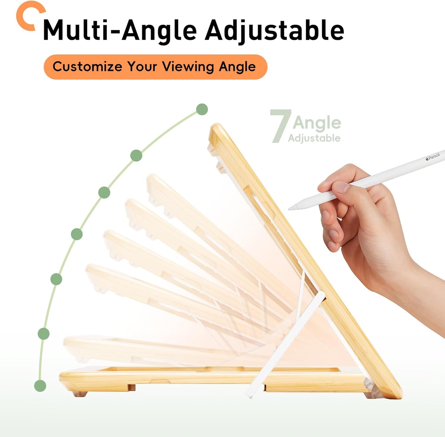 ELETIUO Bamboo Tablet Drawing Stand Holder-Portable&Multi-Angle Adjustable,Tablet Stands Riser with Pencil Wireless Charging,Compatible with 12.9/13 inch iPad Pro,iPad Air/Mini(9.7"-13"),Black