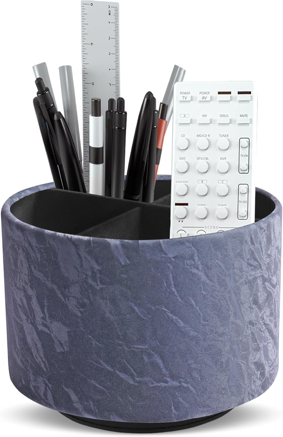 Round Leather Art Supply Organizer,Remote Control Holder,360 Degree Rotating,Multi-Functional Pencil Holder,4 Compartments Desktop Stationary Organizer(1-Fractal Flower) | Round - Colors A