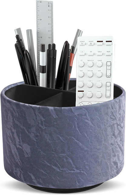 Round Leather Art Supply Organizer,Remote Control Holder,360 Degree Rotating,Multi-Functional Pencil Holder,4 Compartments Desktop Stationary Organizer(1-Fractal Flower) | Round - Colors A