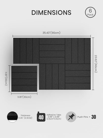 Bumusty Large Cork Board Alternative-48 x 36" Felt Bulletin Board Tiles, with 30 Pushpins, 70 Adhesive Tabs, Bold-Stripe 12-Pack, Cork Boards for Office Push Pin Board Felt Board-Carbon Blue