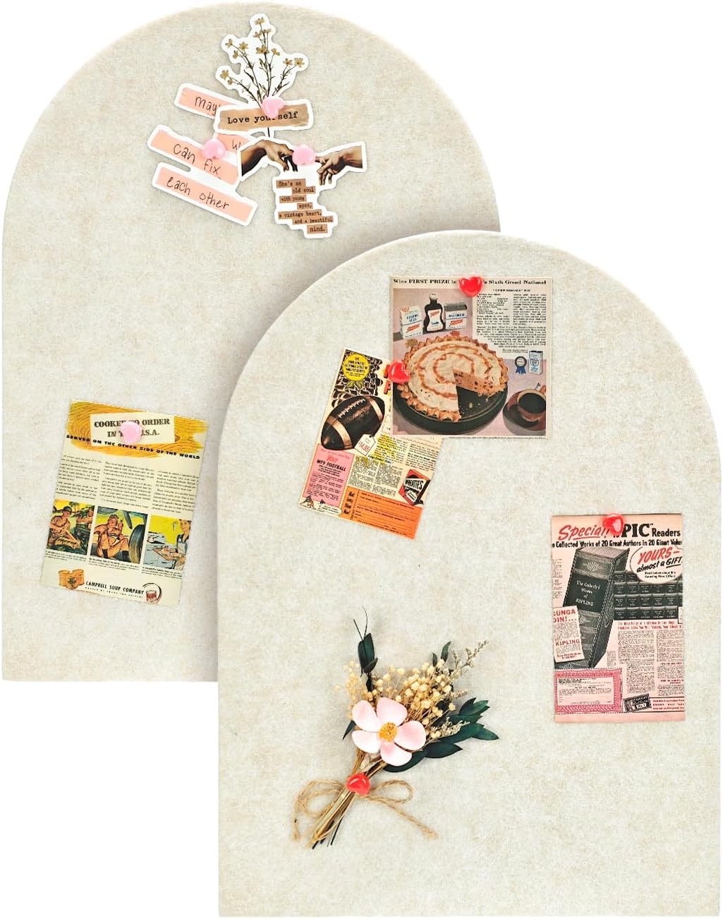 Arched Felt Bulletin Board, Cork Board Alternative for Wall, 10.6in x 14.6in Self-Adhesive Pin Board, 0.35" Thick 2 Pack for Home Office Decor (Camel-2727-2p)