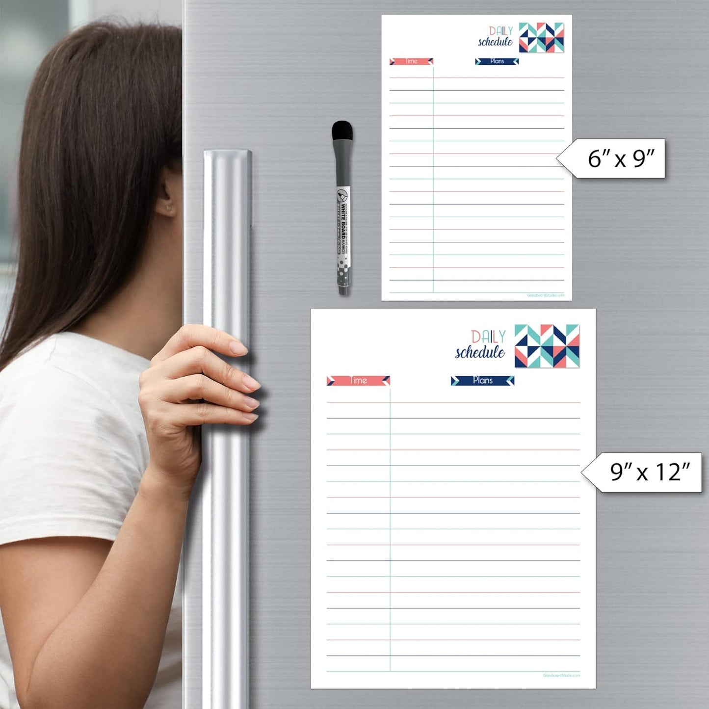 Dry Erase Daily Schedule Planner Sticker Decal by Glassboard Studio | Removable & Reusable | Magnetic Fine-Tip Marker Included (9 x 12 inches, White)
