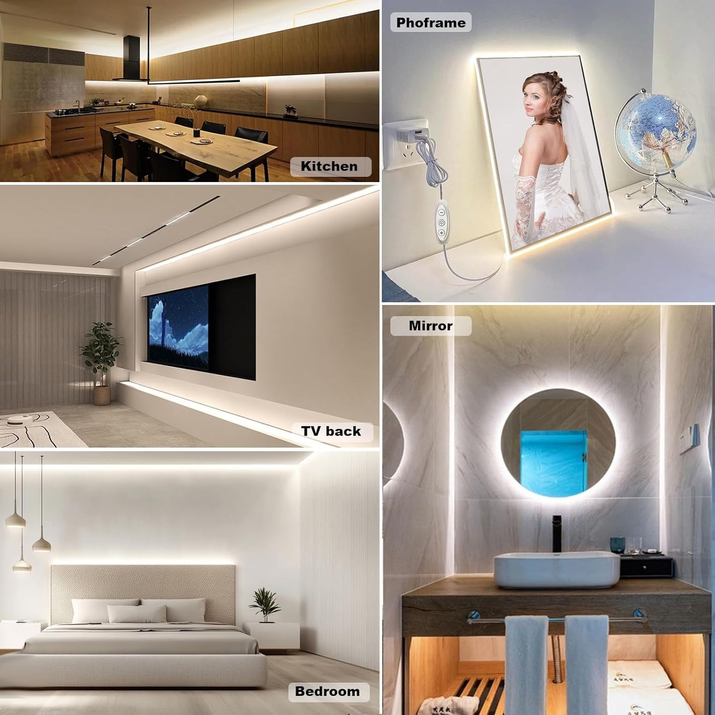 USB Light Strip Warm White 3000K CRI 92+ Small Dimmable COB LED Strip Light Cuttable 5V USB Powered 6 ft 10W for TV Backlight Cabinet Bedroom Indoor DIY Lighting Project