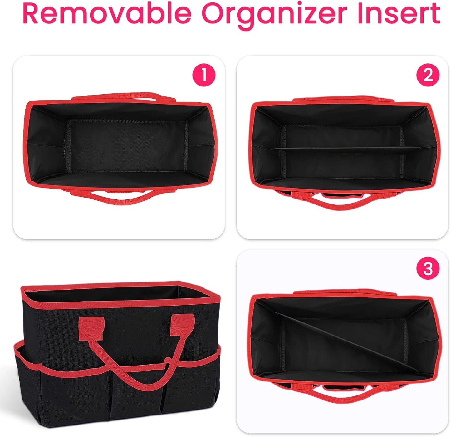 Desktop Tote and Stock Organizer, Teacher Helper Tote Bag Organization for Arts, Books, Stationery, Office Desk Organizer, Make-up Storage Tote with Handles for Travel, Black-Gray