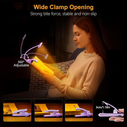Gritin 19 LED Rechargeable Book Light for Reading in Bed with Memory Function- Eye Caring 3 Color Temperatures,Stepless Dimming Brightness,90 Hrs Runtime Lightweight Clip on Light for Book Lovers