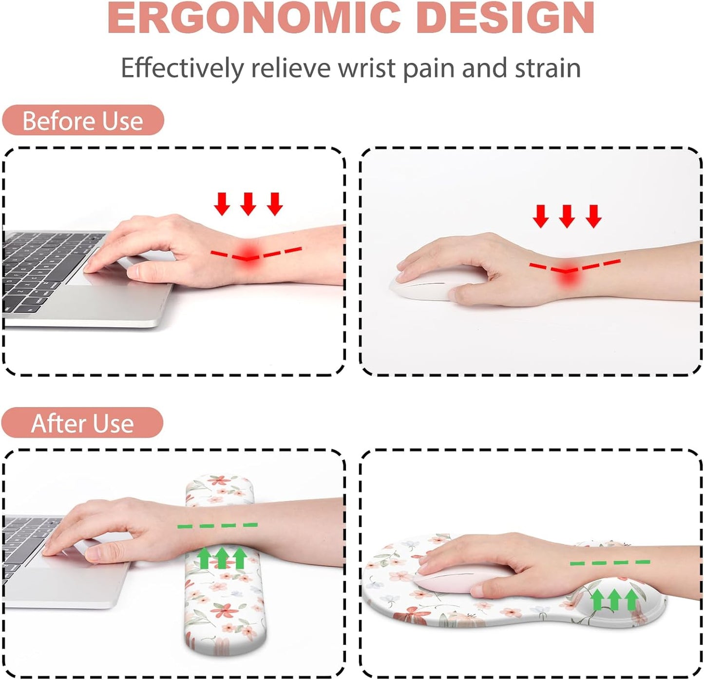 Ergonomic Mouse Pad with Wrist Rest and Keyboard Wrist Rest, Gel Mousepad and Wrist Rest for Computer Keyboard, Pain Relief, Non-Slip PU Base, Mouse Pad with Wrist Support for Gaming, Office, Brown