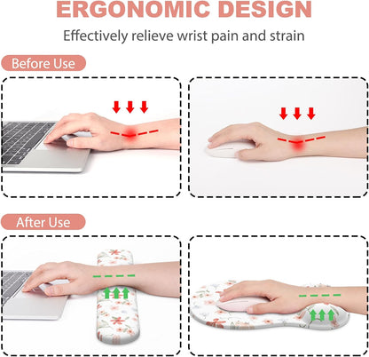 Ergonomic Mouse Pad with Wrist Rest and Keyboard Wrist Rest, Gel Mousepad and Wrist Rest for Computer Keyboard, Pain Relief, Non-Slip PU Base, Mouse Pad with Wrist Support for Gaming, Office, Brown