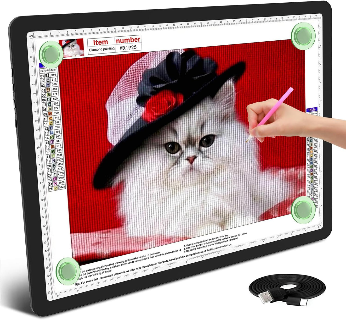 TSOCOS 11000Lux A4 Diamond Art Light Board with Carry Bag, High-Brightness Light Pad with Side Physical Buttons & 6 Levels of Brightness, 3 Colors Light Box for Tracing, Diamond Painting