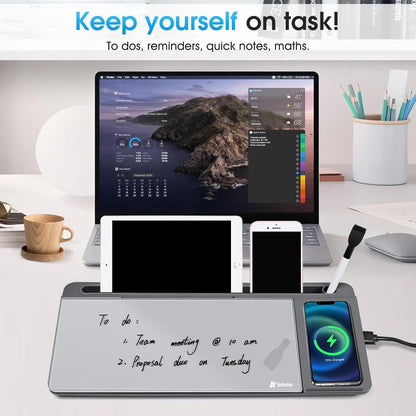 Varhomax Glass Weekly Planner Desk White Board, Desktop Calendar Whiteboard with Storage, to Do List Memo Caddy for Home Office and School Supplies, Black