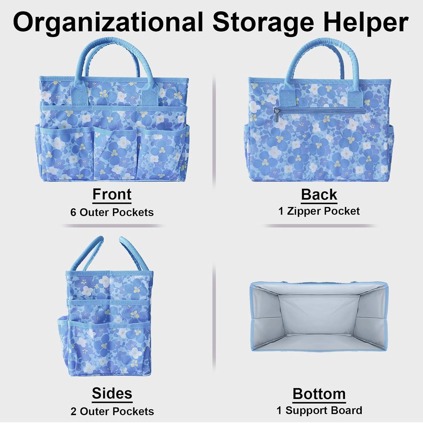 Cupohus Art Organizer Craft Storage Tote Bag with Pockets and Handles, Oxford Fabric Carrying Caddy for Teacher, Officer, Artist, Traveler –Purple