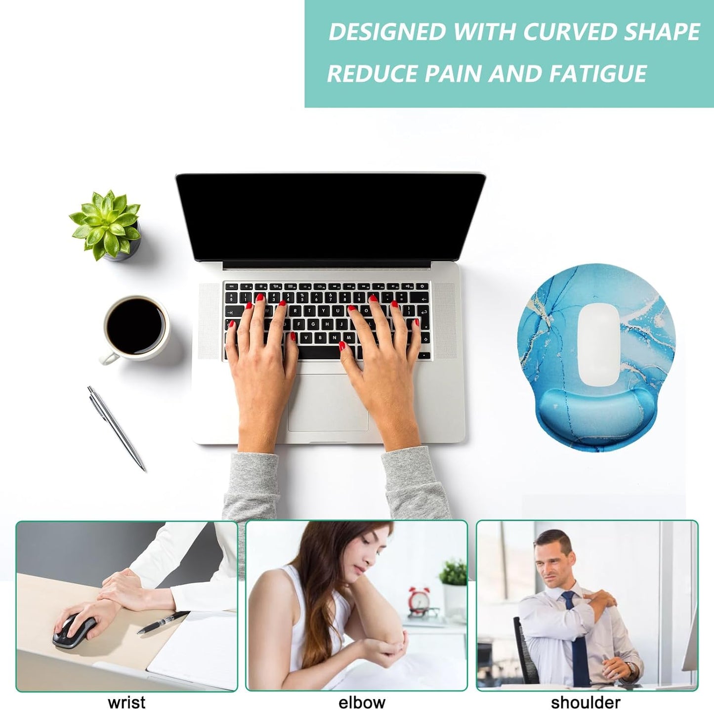 Mouse Pad with Wrist Support, Ergonomic Mouse Pad with Memory Foam Wrist Rest Cushion, Non-Slip Rubber Base Gaming Mice Pad for Home Office Computer Laptop, Flowers Grass