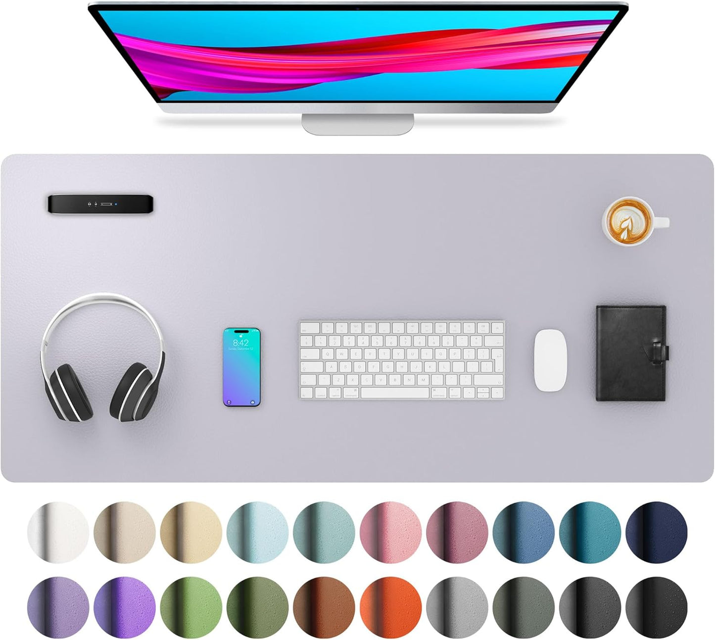 Aothia Non-Slip PU Leather Waterproof Laptop Desk Pad Protector, Blotter Mat, Writing and Mouse Pad for Office & Home, Beige, 23.6" x 13.7" - Colors B