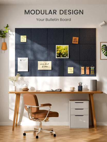 Bumusty Large Cork Board Alternative-48 x 36" Felt Bulletin Board Tiles, with 30 Pushpins, 70 Adhesive Tabs, Bold-Stripe 12-Pack, Cork Boards for Office Push Pin Board Felt Board-Carbon Blue