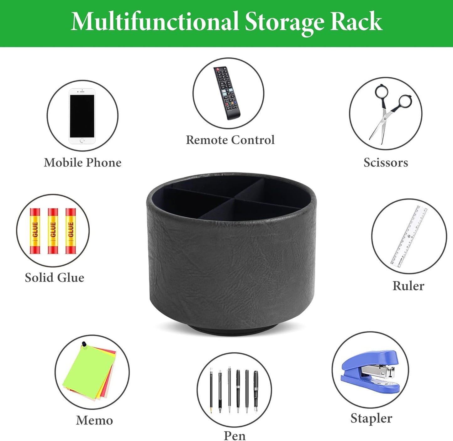 Round Leather Art Supply Organizer,Remote Control Holder,360 Degree Rotating,Multi-Functional Pencil Holder,4 Compartments Desktop Stationary Organizer(1-Fractal Flower) | Round - Colors B