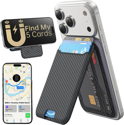 for MagSafe Wallet, Works with Apple Find My,5 Card Holder with Stand, Magnetic Phone Wallet Stand for iPhone 17/16/15/14/13/12 Pro Max Air Plus, RFID Blocking Vegan Leather,Black